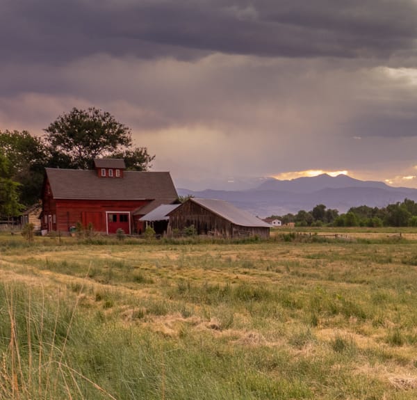 Barn and  sunset storm, Longmont, CO